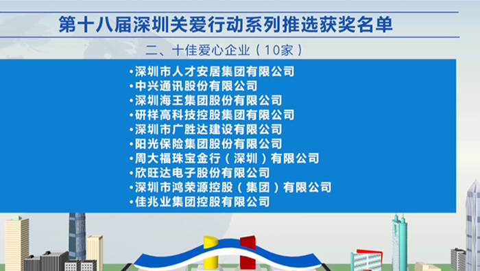 2021年，j9游会真人游戏第一品牌集团荣获深圳“十佳爱心企业”荣誉称号